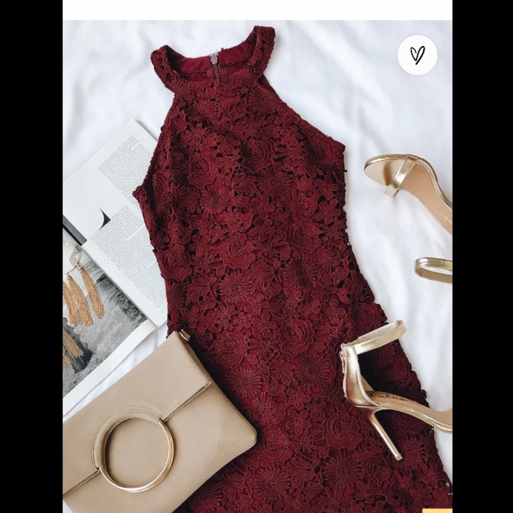 Lulu’s Love Poem Burgundy Lace Mini Dress